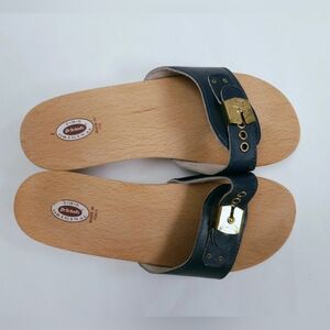 Dr Scholls Vintage The Original Exercise Sandals Wood Sole Navy Blue 7 Italy